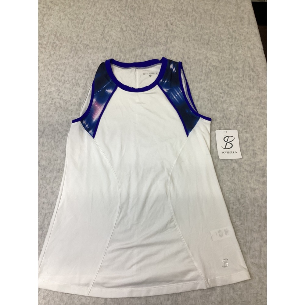 SofiBella Women White Blue Purple Sleeveless Tennis Tank Top UPF 50 Size L 7003